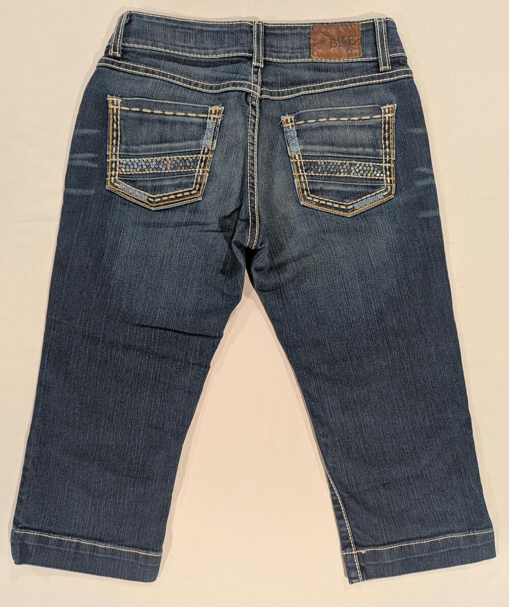 BKE Capri Jeans Womens 26 Blue Med Wash Low Rise Slim Stretch Sequin Denim